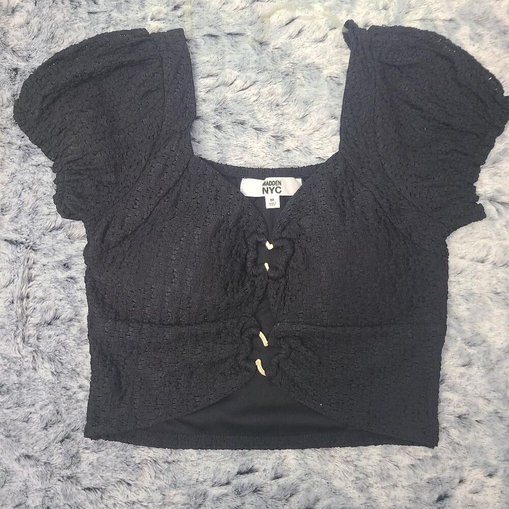 Madden NYC Women Short Sleeve Black Crop Top Size M